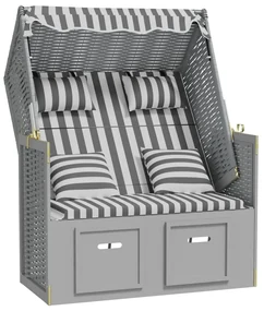 vidaXL Strandstoel met kussens poly rattan en massief hout grijs wit