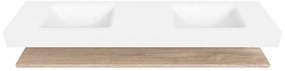 Zaro Alan badmeubel 180cm met planchet washed oak en vrijhangende wastafel cloud dubbel 2 kraangaten talc