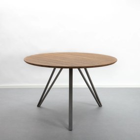 Industriële Ronde Eettafel 'Judy' 120cm, 3D-eikenlook brownwash