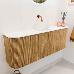 Mondiaz Joya 115cm toiletmeubel ronding links/rechts oak met wastafel faye midden zonder kraangat talc