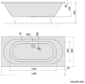 Polysan Levana ligbad 170x80x39cm wit glans