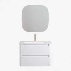 Badkamermeubelset In Hout Met Geïntegreerde Wastafel Egerton Wit & Vierkant Led En Anticondens 75x75 Cm Tobie & Goud ↑20 Cm - Sklum