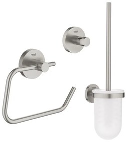 GROHE Essentials Toilet accessoireset 3-delig met toiletborstelhouder, handdoekhaak en toiletrolhouder zonder klep super steel sw97640/sw97648/sw97650/