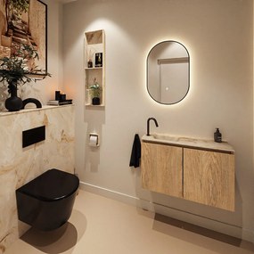 Mondiaz Ture DLux toiletmeubel 80cm washed oak met wastafel frappe links met kraangat