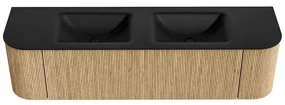 Mondiaz Kurve 170cm badmeubel ronding links/rechts oak met 1 lade en 2 deuren en wastafel cloud dubbel 2 kraangaten urban