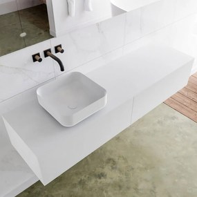 Zaro Lagom volledig naadloos solid surface onderkast met topblad 160cm mat wit met 2 lades Push tot open. Compleet met solid surface opzetkom met 0 kraangat(en)