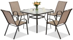 Modena metalen tuinmeubel voor 4 personen met Garden Point vierkante tafel bruin