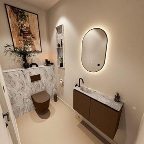 MONDIAZ TURE-DLUX 80cm toiletmeubel Rust. EDEN wastafel Glace positie links. Met 1 kraangat. TUREDX80RUSL1GLA