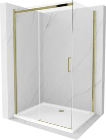 Mexen Omega douchecabine schuifdeur 120 x 90 cm, transparant, goud + douchebak Flat - 825-120-090-50-00-4010