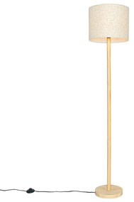 Landelijke vloerlamp hout met linnen kap beige 32 cm - Mels Landelijk E27 rond Binnenverlichting Lamp