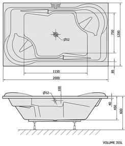 Polysan Duo rechthoekig bad met constructie 200x120x45cm wit