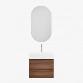 Badkamermeubelset Van Hout En Essenhoutfineer Met Geïntegreerde Wastafel Ona Donker Hout & Ovaal Met Opbergruimte Zwart 50x90 Cm Oricsa & - Sklum
