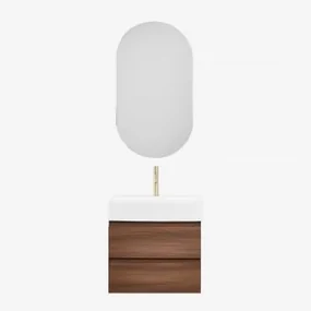 Badkamermeubelset Van Hout En Essenhoutfineer Met Geïntegreerde Wastafel Ona Donker Hout & Ovaal Met Opbergruimte Zwart 50x90 Cm Oricsa & - Sklum