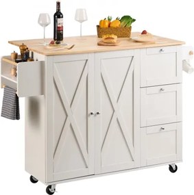VEVOR Serveerwagen Keukentrolley 1430 x 680 x 990 mm, Draagvermogen 136 kg Keukeneiland Keukenkast, Rolwagen Keukentrolley met handdoekhouder en 2 lades, Magnetronkast Keukentrolley Massief hout