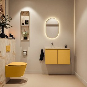 Mondiaz Ture DLux toiletmeubel 80cm ocher met wastafel frappe links zonder kraangat