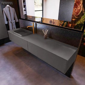 Mondiaz Erin 200cm badmeubel Dark Grey met 2 lades en donkergrijze wastafel links 1 kraangat