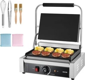 VEVOR Commerciële Panini Grill Contactgrill 2200W voor Sandwiches Steak Bacon Hamburger, Sandwich Maker Press Grill Gemaakt van roestvrij staal met handvat &amp; temperatuurregeling &amp; 34 x 23 cm verwarmingsplaat, Panini Press