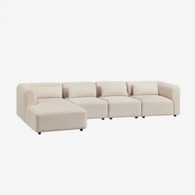 Linker 4-delige Modulaire Chaise Longue Bank Fogler Linnen Fluweel Linnenbeige - Sklum