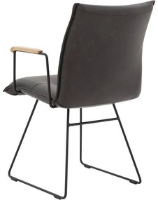 Goossens Excellent Eetkamerstoel Nica grijs leer met armleuning Sledevoet, modern design