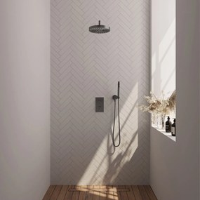 Brauer Stripe inbouw regendouche met 25cm hoofddouche, gebogen muurarm en staafhanddouche set 14 gunmetal geborsteld PVD