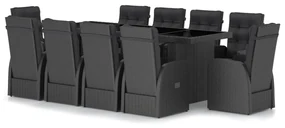 vidaXL 11-delige Tuinset met kussens poly rattan zwart