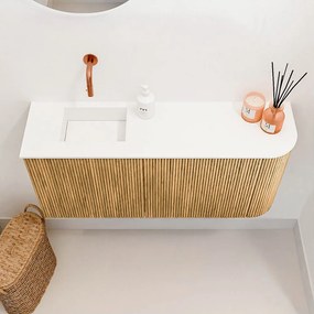 Mondiaz Joya 90cm toiletmeubel ronding rechts oak met wastafel faye links zonder kraangat talc