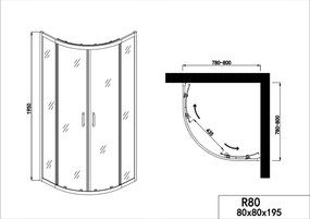 Badstuber Elite zwarte douchecabine kwartrond 80x80cm