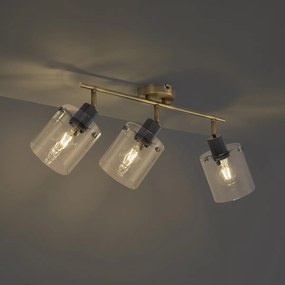 Design plafondspot brons met helder glas 3-lichts - Domo