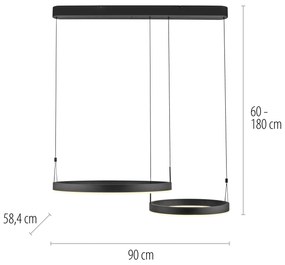 Hanglamp zwart incl. LED 2-lichts dimbaar met afstandsbediening easy lift - Esko rond Binnenverlichting Lamp