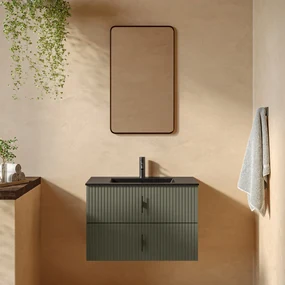 Muebles Marbella badmeubel ribbelfront 80cm legergroen met zwarte wastafel met kraangat