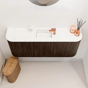 Mondiaz Joya 105cm toiletmeubel ronding links/rechts walnut met wastafel faye midden 1 kraangat talc