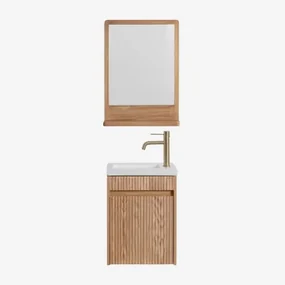 Badmeubelset Hout Met Geïntegreerde Wastafel Narek Ash Brown & Rechthoekig Hout 50x70 Cm Mazure & Goud ↑20 Cm Met Aftapkraan Zonder - Sklum