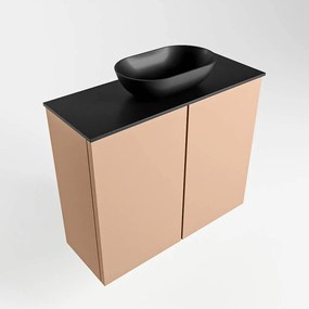 Mondiaz Fowy toiletmeubel 60cm rosee met zwarte waskom midden zonder kraangat