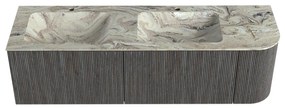 Mondiaz Kurve-dlux 155cm badmeubel ronding rechts shadow met 2 lades en 1 deur en wastafel leaf dubbel/links 2 kraangaten glace