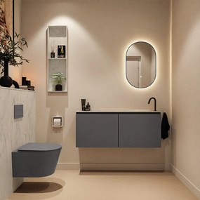 Mondiaz Ture DLux toiletmeubel 120cm dark grey met wastafel opalo rechts met kraangat