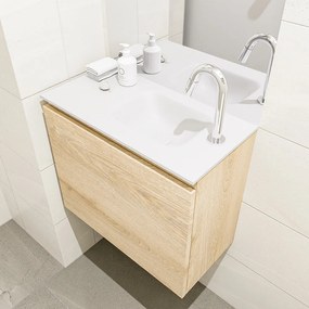 Mondiaz Olan 60cm toiletmeubel washed oak met wastafel talc rechts 1 kraangat