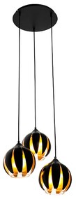 QAZQA Design hanglamp zwart met goud 3-lichts - Melone Modern E27 rond Binnenverlichting Lamp