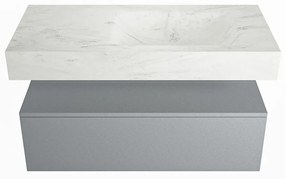 Mondiaz Alan DLux badmeubel 100cm plata 1 lade met wastafel opalo rechts zonder kraangat