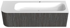 Mondiaz Kurve 145cm badmeubel ronding links shadow met 1 lade en deur en wastafel big large kraangat rechts