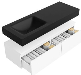 Zaro Alan badmeubel 130cm talc 2 lades met vrijhangende wastafel cloud links zonder kraangat urban