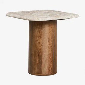 Vierkante Bijzettafel 40x40 Cm In Marmer En Mangohout Merieines ↑40 Cm - Sklum