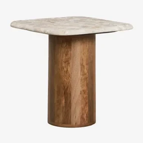 Vierkante Bijzettafel 40x40 Cm In Marmer En Mangohout Merieines ↑40 Cm - Sklum