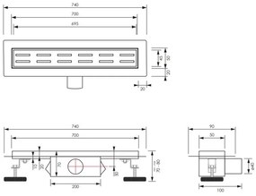 Brauer Small douchegoot 70cm met standaard rooster en flens RVS geborsteld