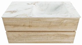 Mondiaz Vica DLux badmeubel 100cm washed oak 2 lades met wastafel frappe rechts 1 kraangat