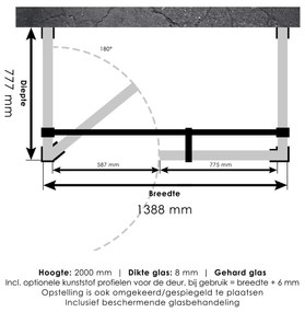 Brauer JC profielloze douchecabine XL 140x80cm gunmetal geborsteld