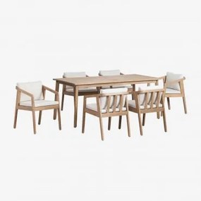 Kaela Rechthoekige Tafelset (180x90 Cm) En 6 Acaciahouten Tuinstoelen Lichte Acaciekleur & Stof Gardenia Wit - Sklum