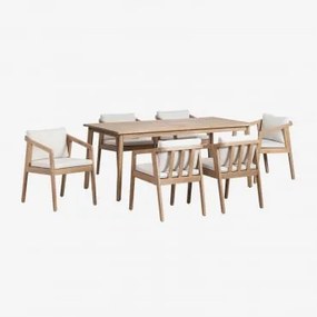 Rechthoekige Tuintafelset 180x90 Cm Met 6 Stoelen Van Acaciahout Kaela Lichte Acaciekleur & Stof Gardenia Wit - Sklum