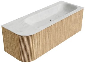 Mondiaz Kurve-dlux 125cm badmeubel ronding links oak met 1 lade en deur en wastafel big medium rechts zonder kraangat opalo