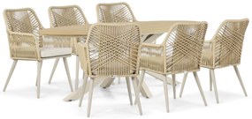 Tuinset 6 personen 220 cm Aluminium/rope Taupe Coco Vedra/Matara