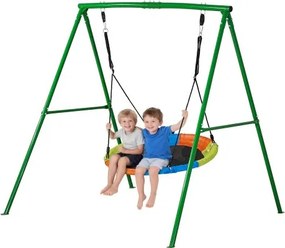 VEVOR tuinschommel met A-vormig metalen frame, schommelzitje (101,6 cm hoog), draagvermogen tot 199,6 kg, buitenschommelset, verstevigd met spiraalvormige grondankers, kleurrijke schotelschommel